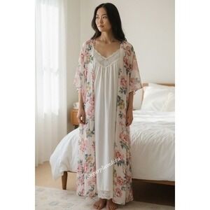 BigHit Fashion Oversized Sheer Kimono Robe Pink Floral Small NWT‎